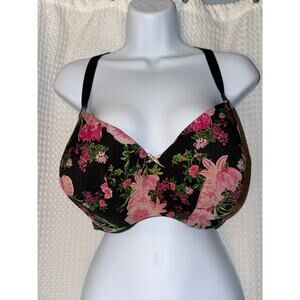 Cacique Floral Lace Halter Bra – Black/Pink – Size 36I – Lane Bryant